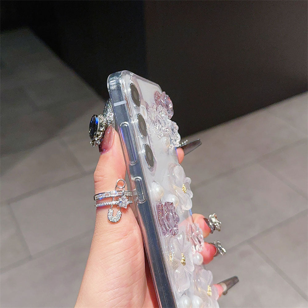 Transparent Flower Pearl Phone Case For Samsung