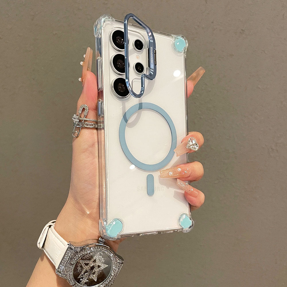 Metal Magnetic Lens Protection Bracket Transparent Phone Case For Samsung Galaxy