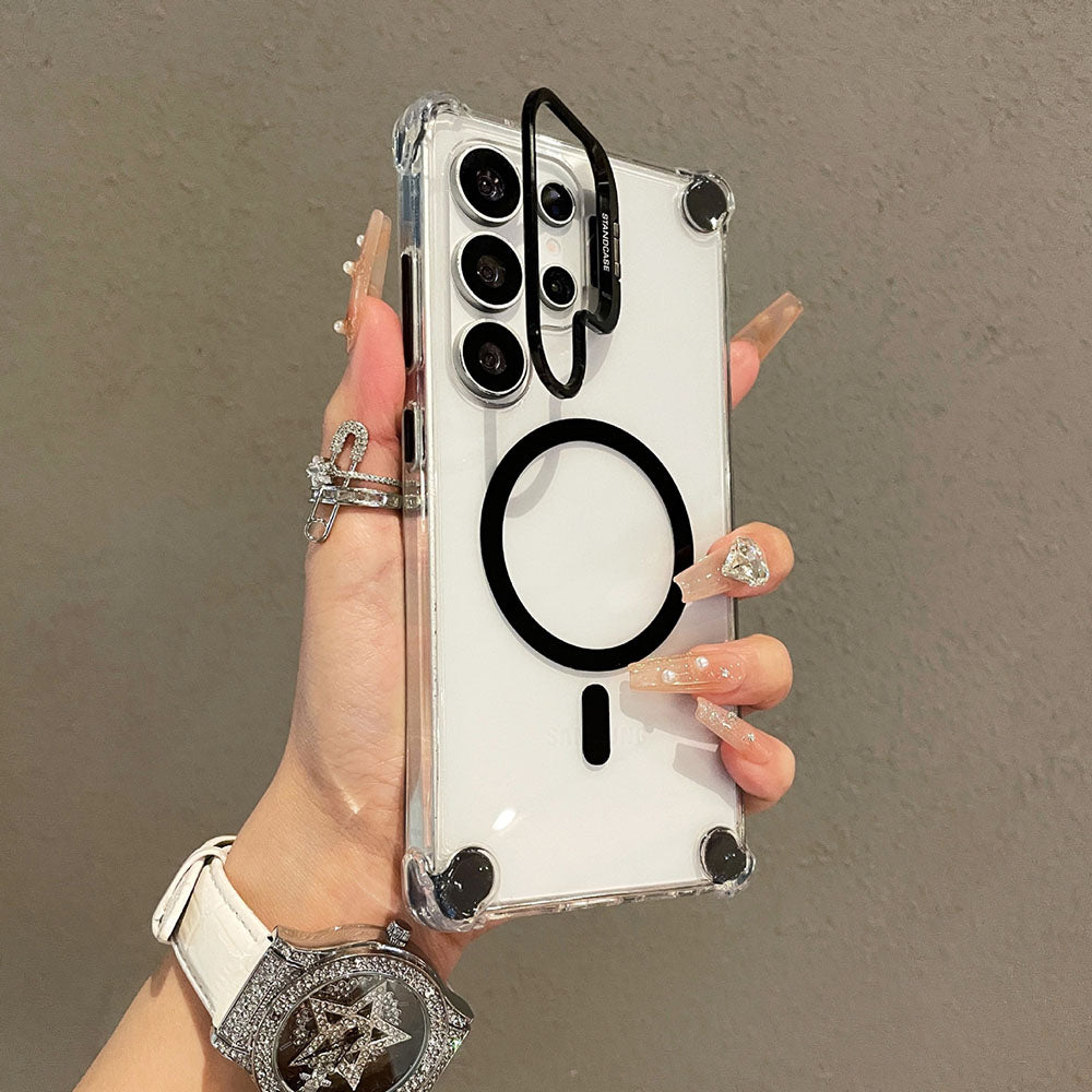 Metal Magnetic Lens Protection Bracket Transparent Phone Case For Samsung Galaxy