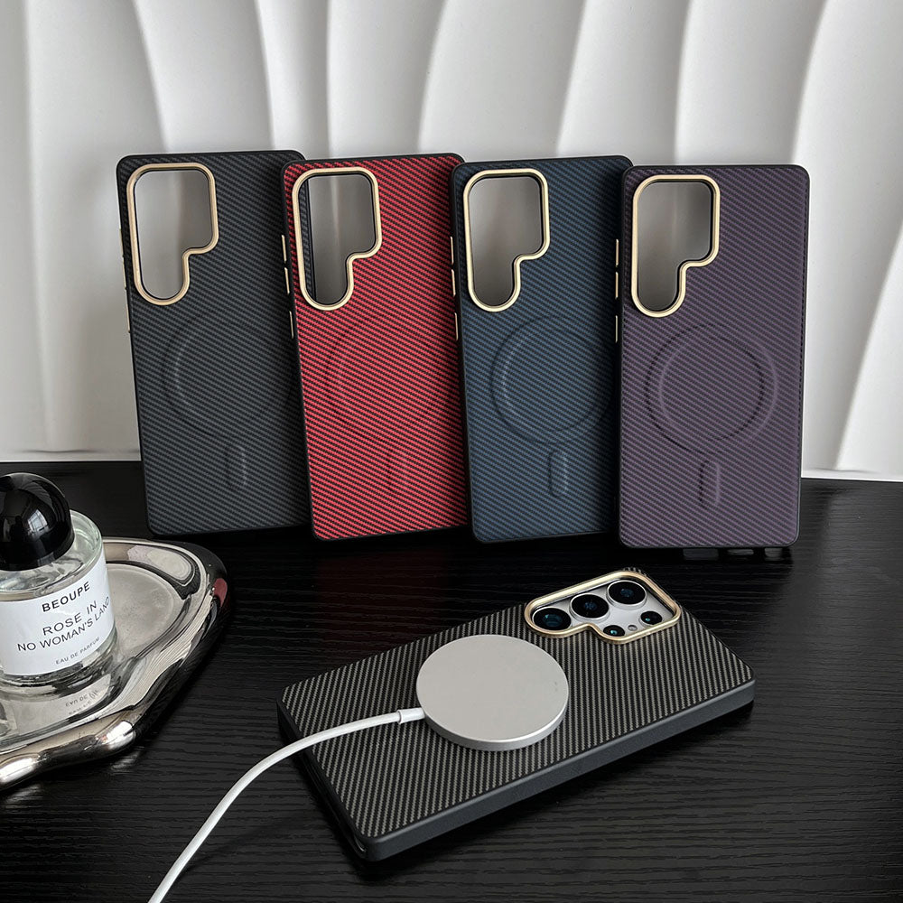 Kevlar Carbon Fiber Magnetic Phone Case For Samsung Galaxy