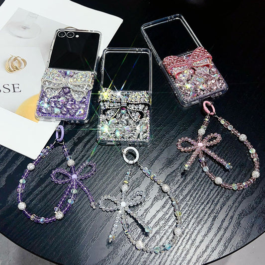 Luxury Rhinestone Butterfly Crystal Lanyard Phone Case For Samsung Galaxy Z Flip 7/6/5/4/3