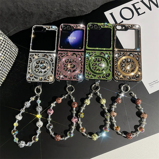 Luxury Diamond Leopard Print Magnetic Phone Case For Samsung Galaxy Z Flip 6/5/4/3