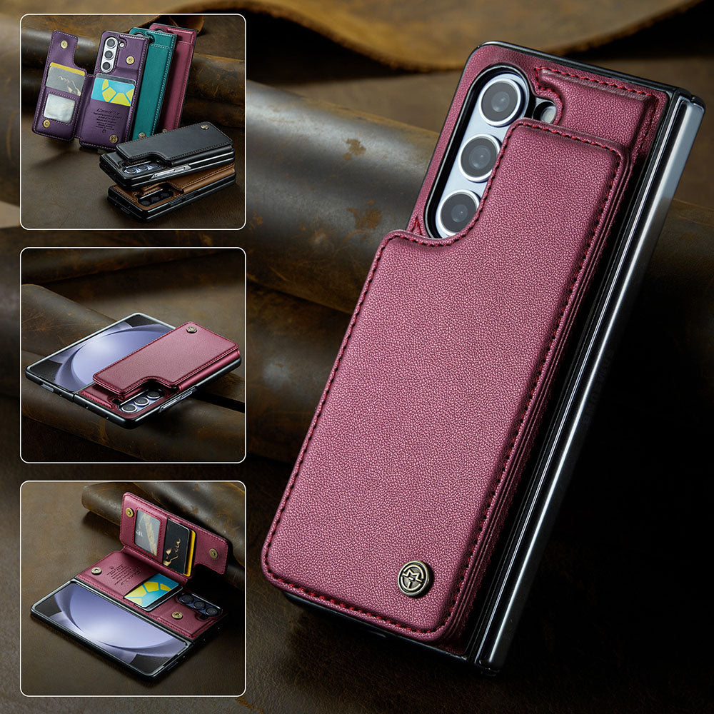 New Card Insertable Magnetic Leather Case Holder Anti-Fall Leather Phone Case For Samsung Galaxy Fold5 Fold4 Fold3