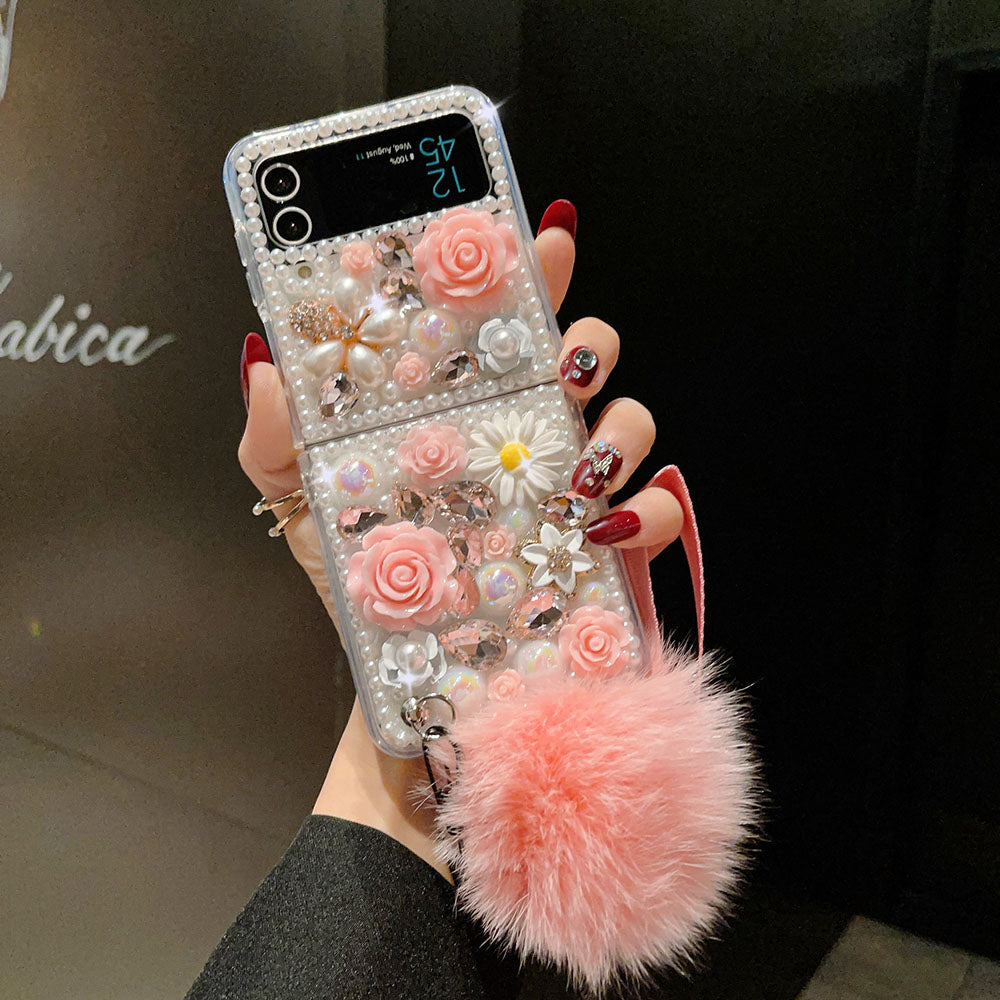 Luxurious Sparkling Rhinestone Flower Phone Case For Samsung Galaxy Z Flip3 Flip4 5G