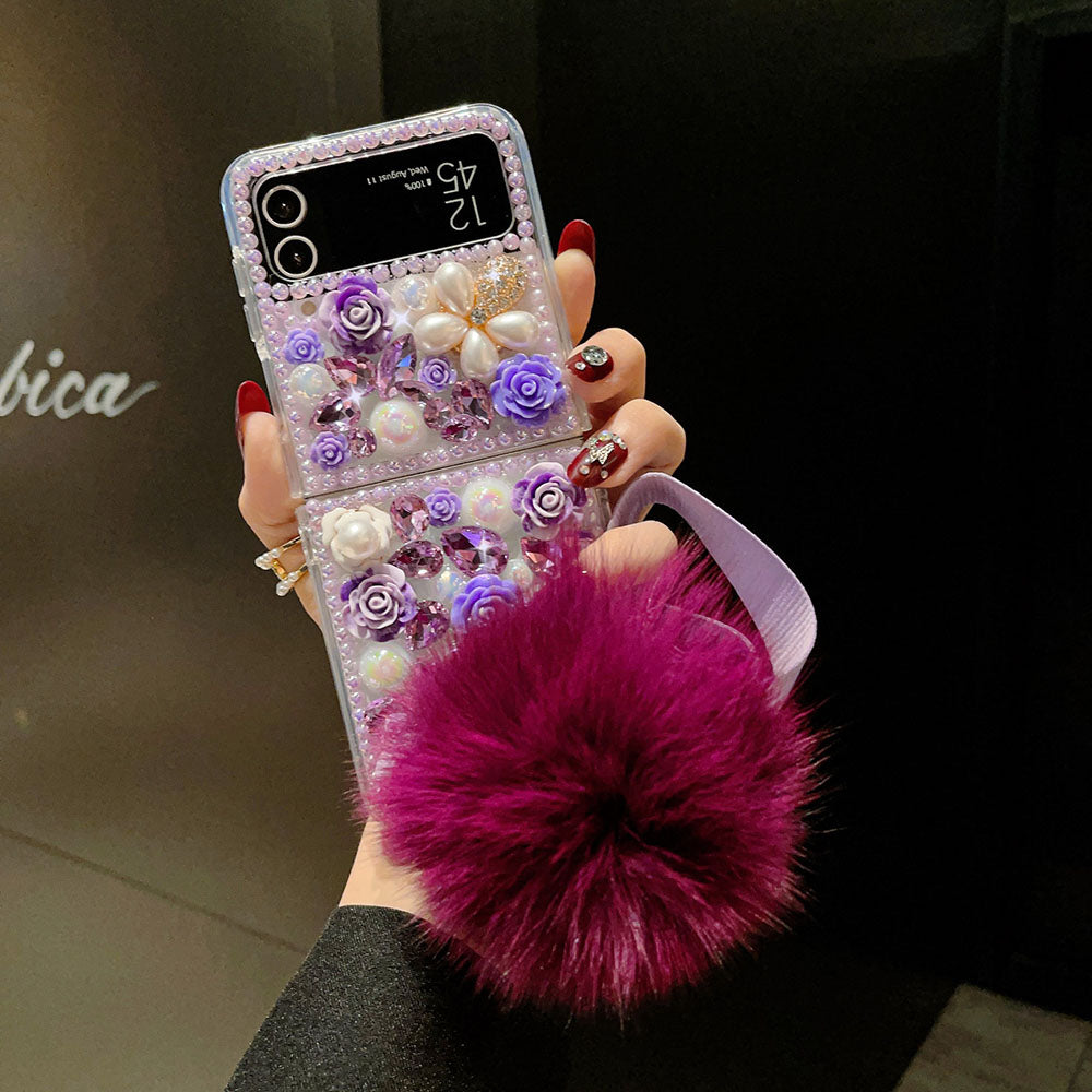 Luxurious Sparkling Rhinestone Flower Phone Case For Samsung Galaxy Z Flip3 Flip4 5G