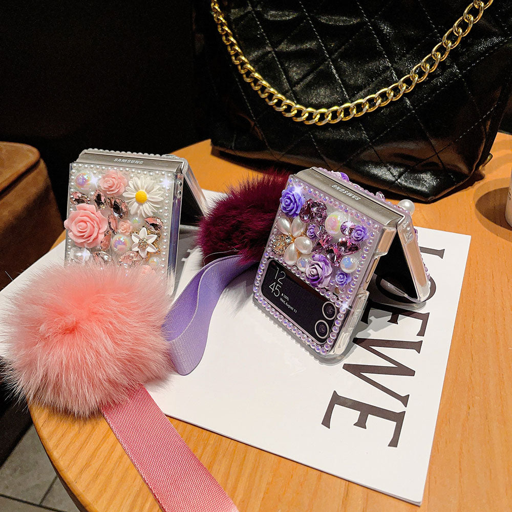 Luxurious Sparkling Rhinestone Flower Phone Case For Samsung Galaxy Z Flip3 Flip4 5G