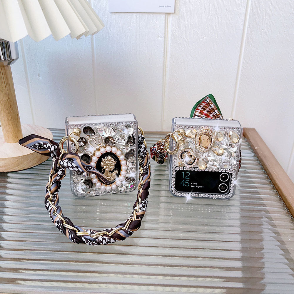 Luxurious Rhinestone Scarf Bracelet Phone Case For Samsung Galaxy Z Flip4 Flip3 5G