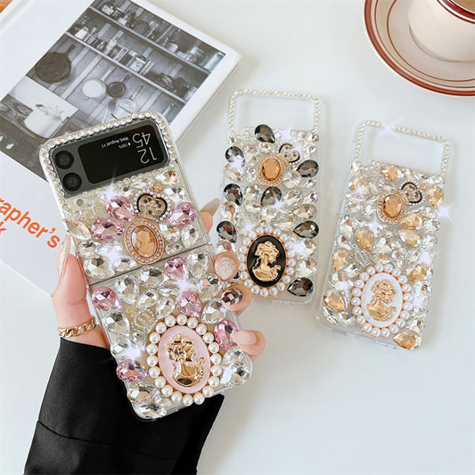 Luxurious Rhinestone Scarf Bracelet Phone Case For Samsung Galaxy Z Flip4 Flip3 5G