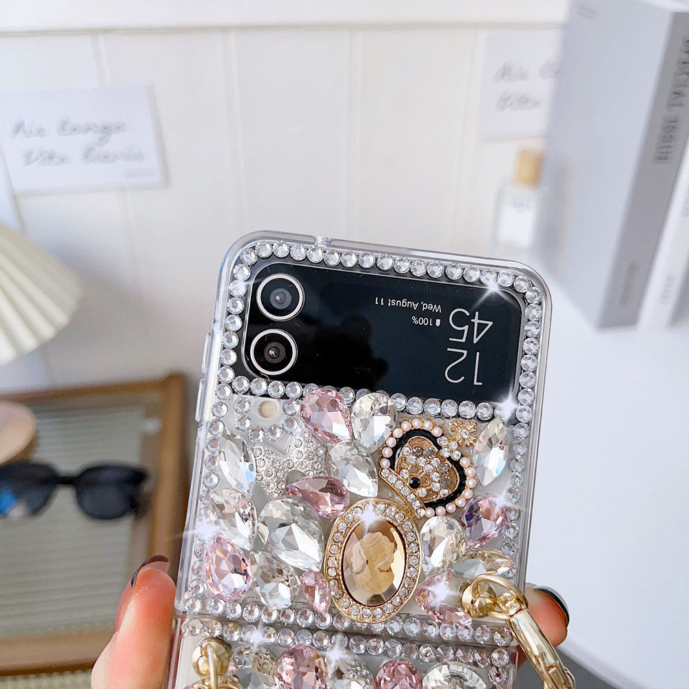 Luxurious Rhinestone Scarf Bracelet Phone Case For Samsung Galaxy Z Flip4 Flip3 5G