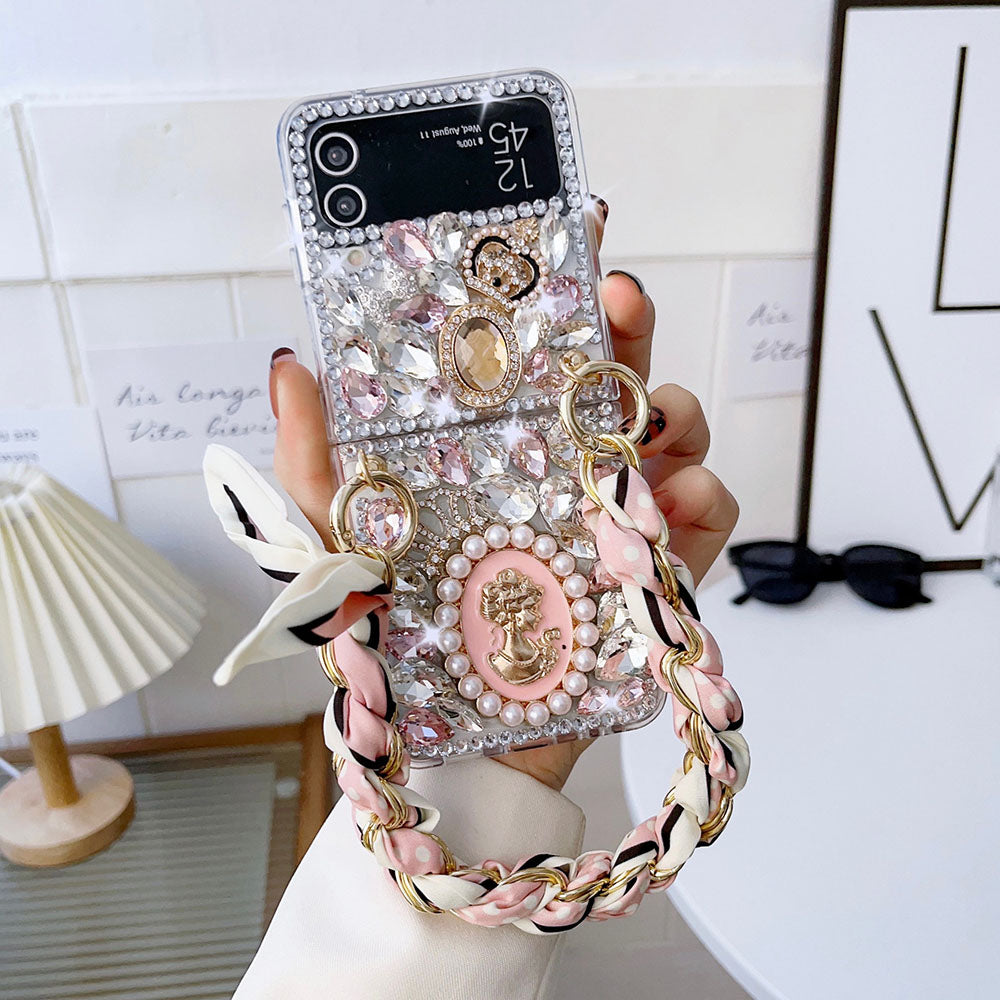 Luxurious Rhinestone Scarf Bracelet Phone Case For Samsung Galaxy Z Flip4 Flip3 5G