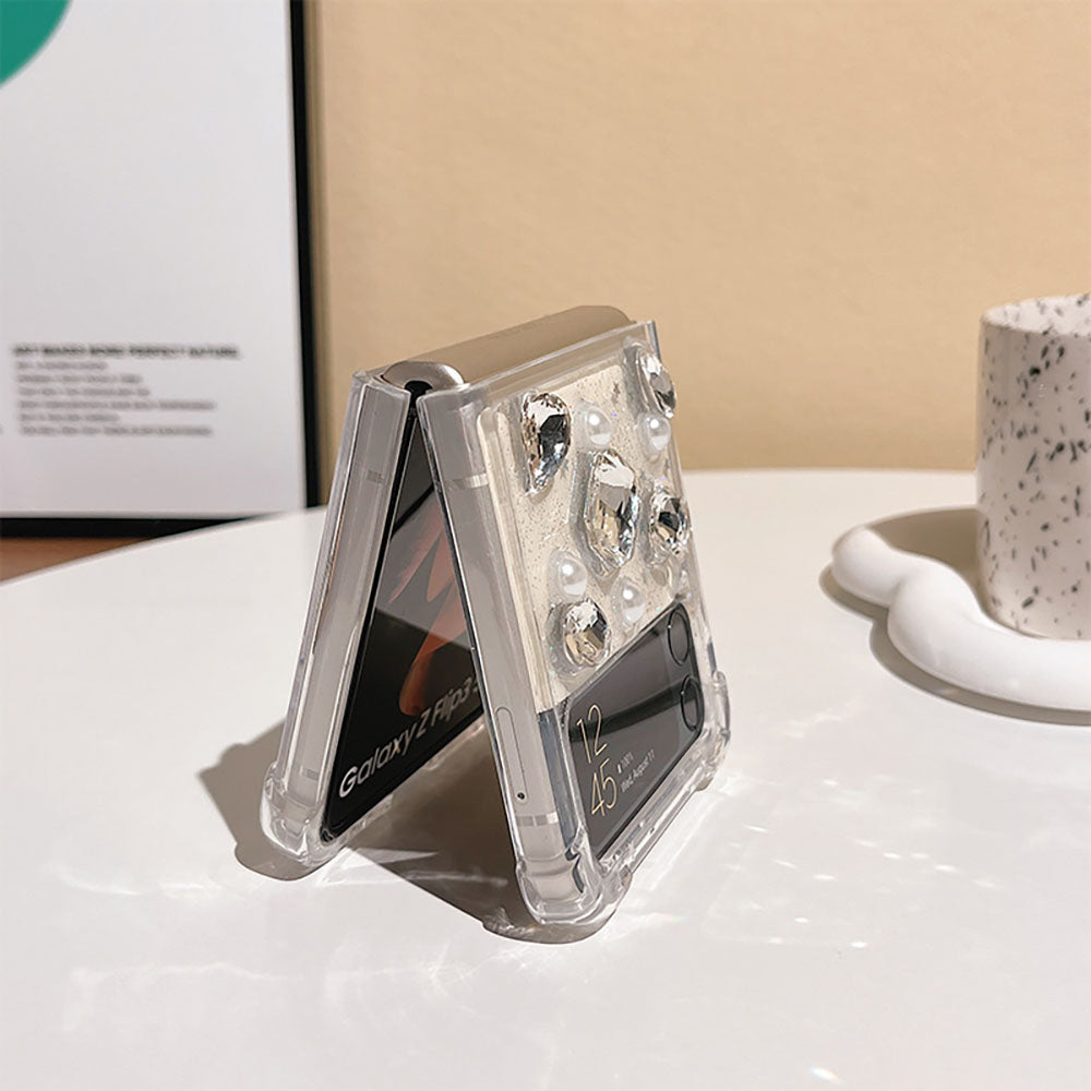 Luxurious Rhinestone Pearl Phone Case For Samsung Galaxy Z Flip4 Flip3 5G