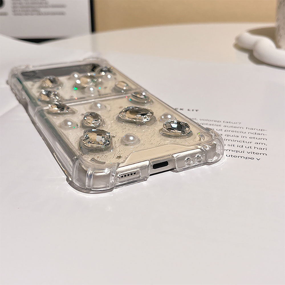 Luxurious Rhinestone Pearl Phone Case For Samsung Galaxy Z Flip4 Flip3 5G