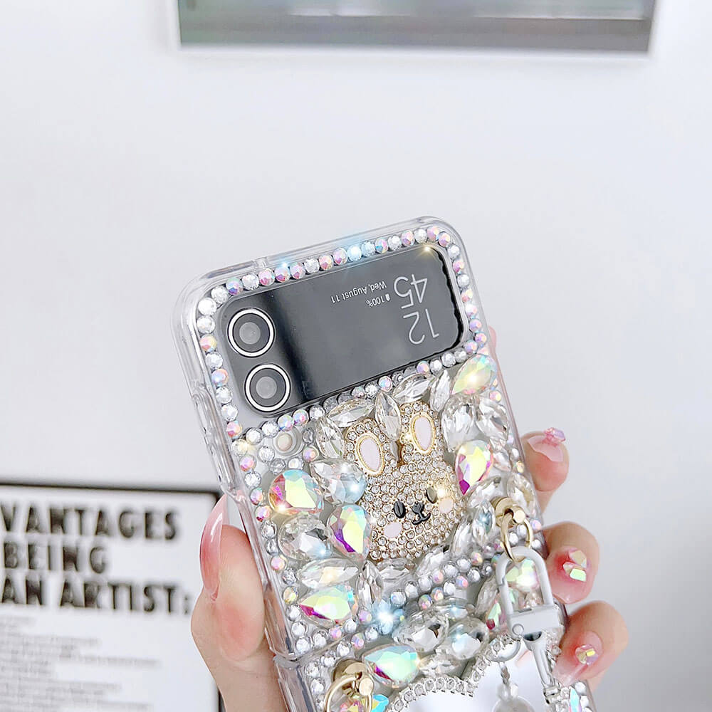 Luxurious Rhinestone Rabbit Bracelet Phone Case For Samsung Galaxy Z Flip4 Flip3 5G