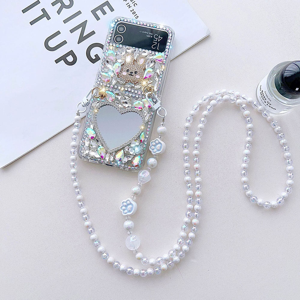 Luxurious Rhinestone Rabbit Bracelet Phone Case For Samsung Galaxy Z Flip4 Flip3 5G