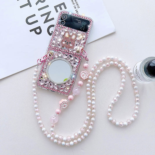 Luxurious Rhinestone Rabbit Bracelet Phone Case For Samsung Galaxy Z Flip4 Flip3 5G