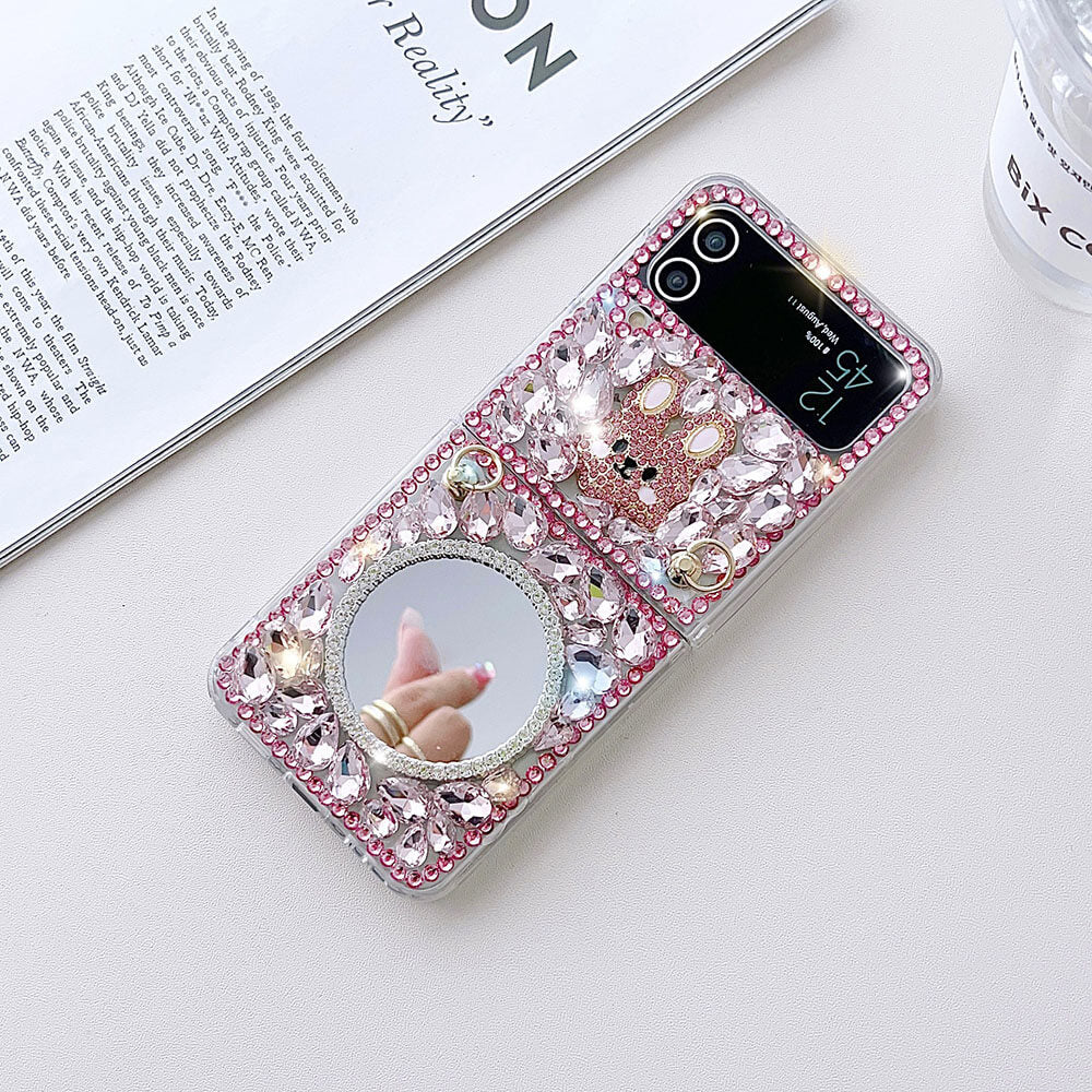 Luxurious Rhinestone Rabbit Bracelet Phone Case For Samsung Galaxy Z Flip4 Flip3 5G