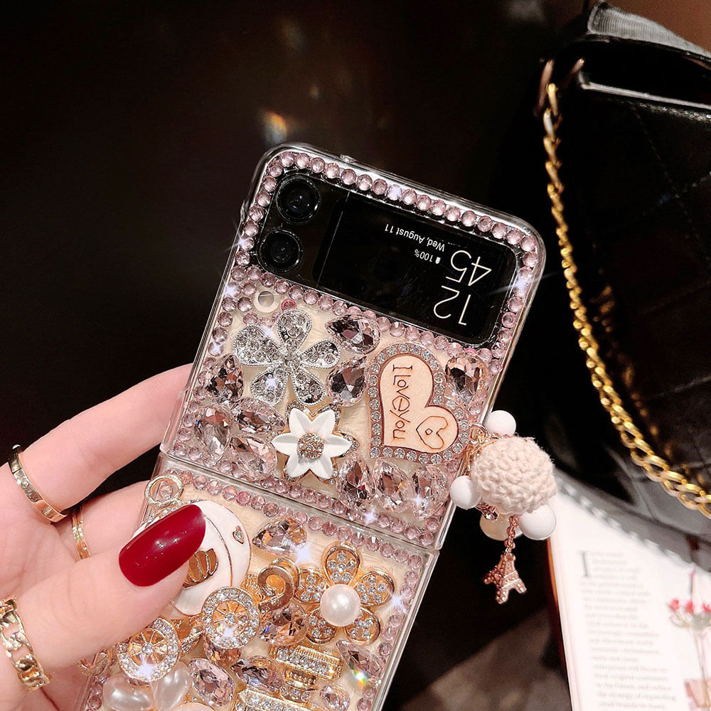 Luxurious Rhinestone Pumpkin Car Phone Case For Samsung Galaxy Z Flip4 Flip3 5G