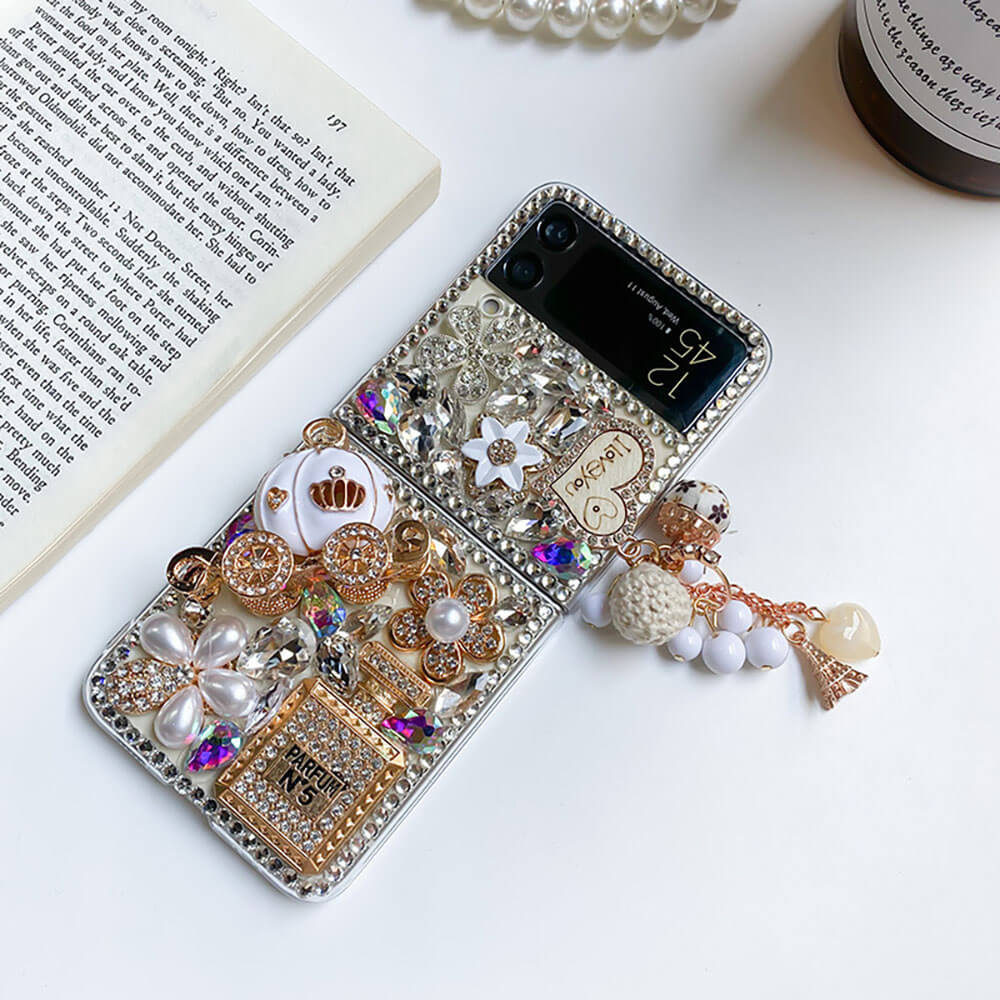 Luxurious Rhinestone Pumpkin Car Phone Case For Samsung Galaxy Z Flip4 Flip3 5G