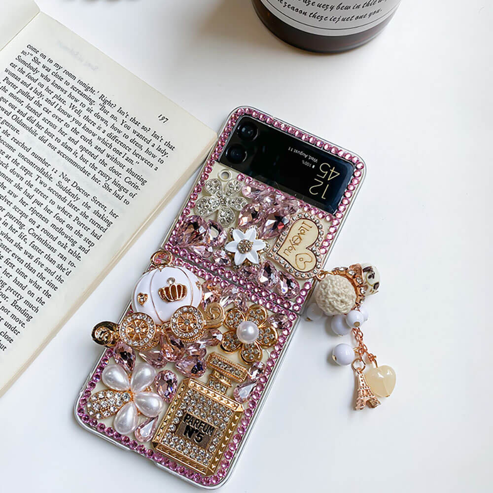 Luxurious Rhinestone Pumpkin Car Phone Case For Samsung Galaxy Z Flip4 Flip3 5G