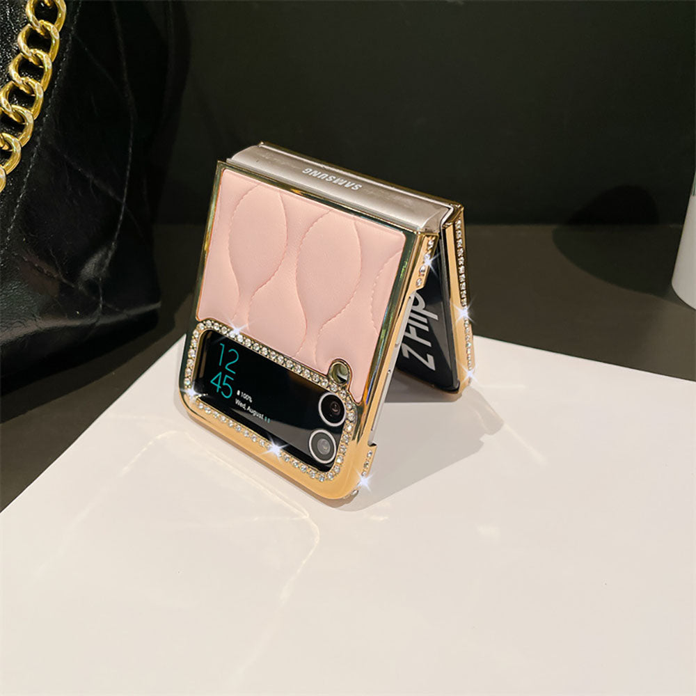 Rhinestone Corrugated Electroplating Phone Case For Samsung Galaxy Flip4 Flip3