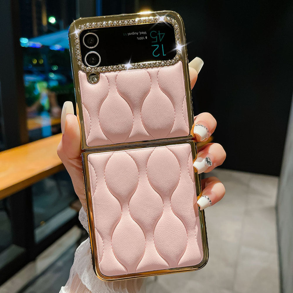 Rhinestone Corrugated Electroplating Phone Case For Samsung Galaxy Flip4 Flip3