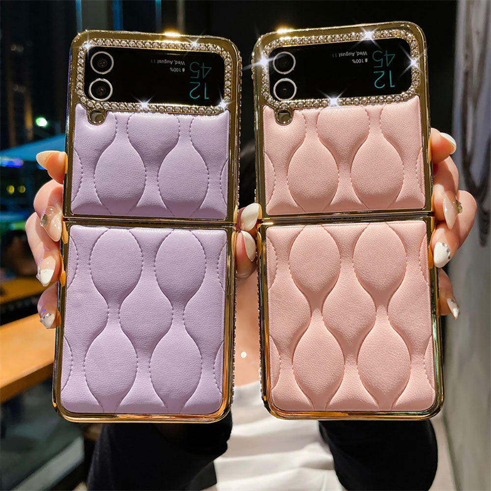 Rhinestone Corrugated Electroplating Phone Case For Samsung Galaxy Flip4 Flip3