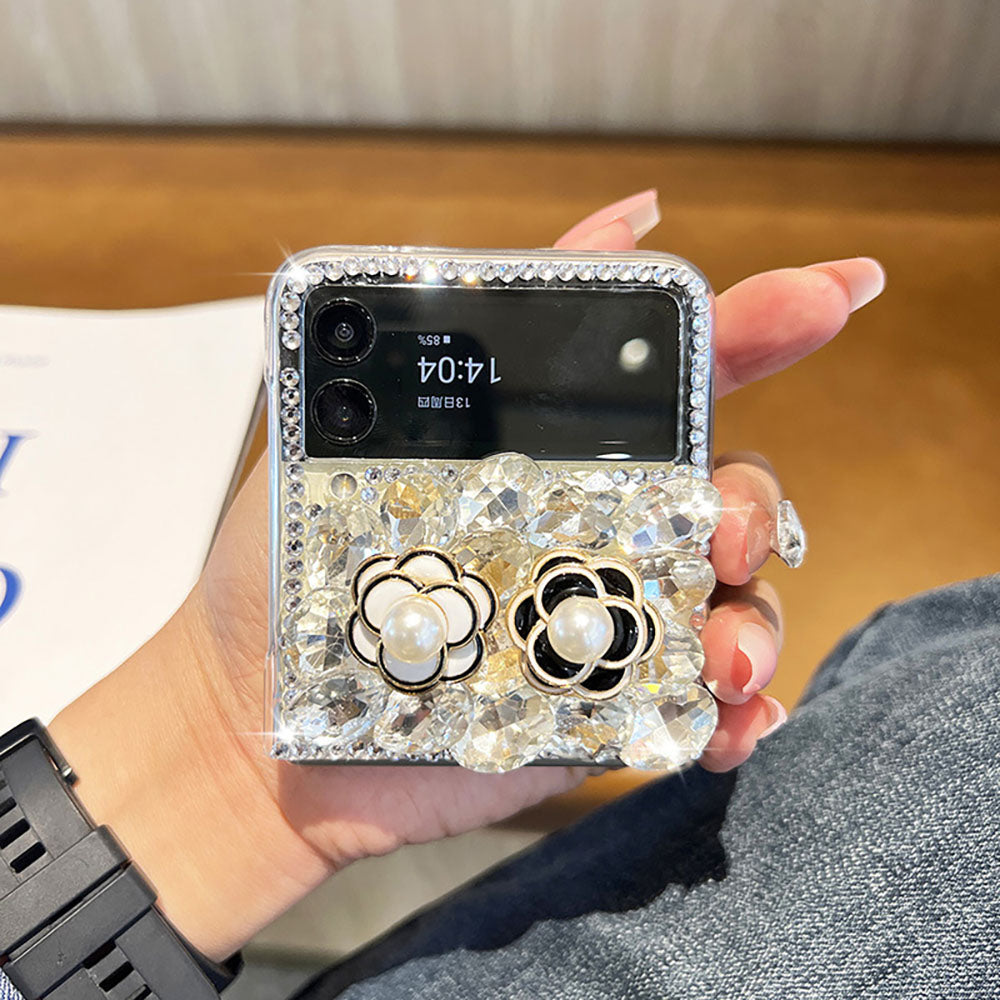 Camellia Sparkling Rhinestone Phone Case For Samsung Galaxy Flip4 Flip3