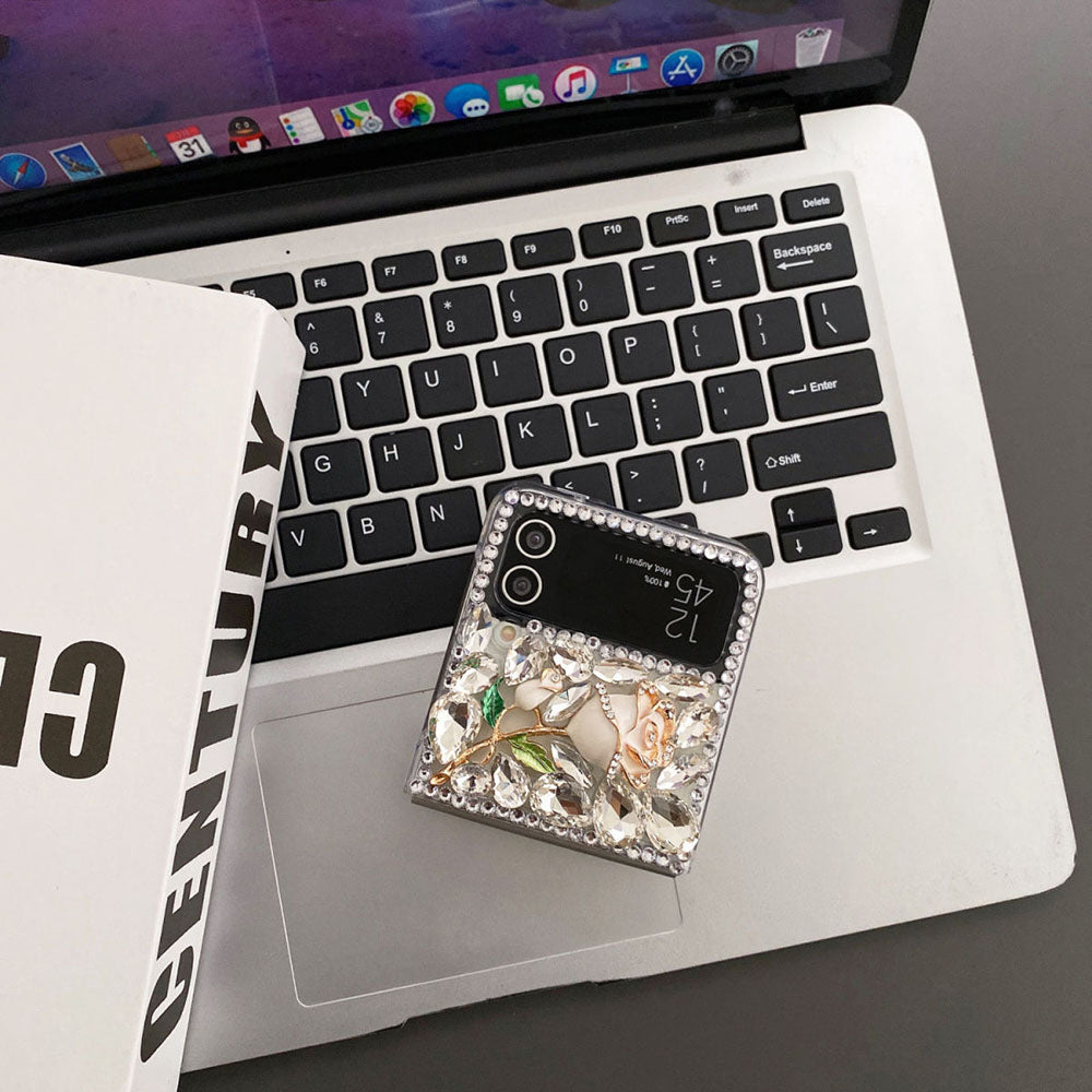 High-End Luxury Rhinestone Beauty Rose Phone Case For Samsung Galaxy Flip5 Flip4 Flip3