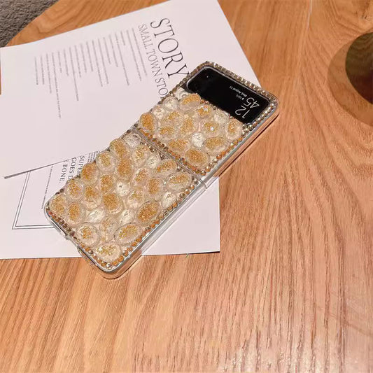 Luxurious Diamond Gold Leaf Phone Case For Samsung Galaxy Flip5 Flip4 Flip3