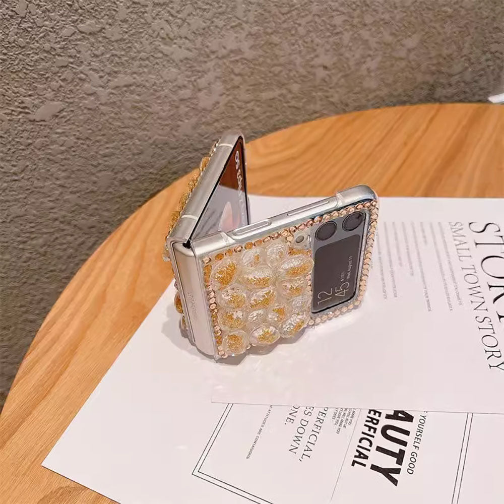 Luxurious Diamond Gold Leaf Phone Case For Samsung Galaxy Flip5 Flip4 Flip3