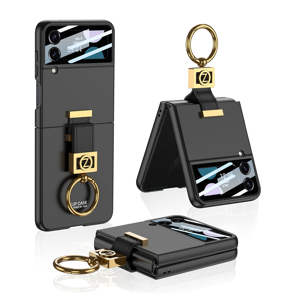 Luxury Z Ring Holder Phone Case With Back Screen Protector For Samsung Galaxy Z Flip5 Flip4 Flip3