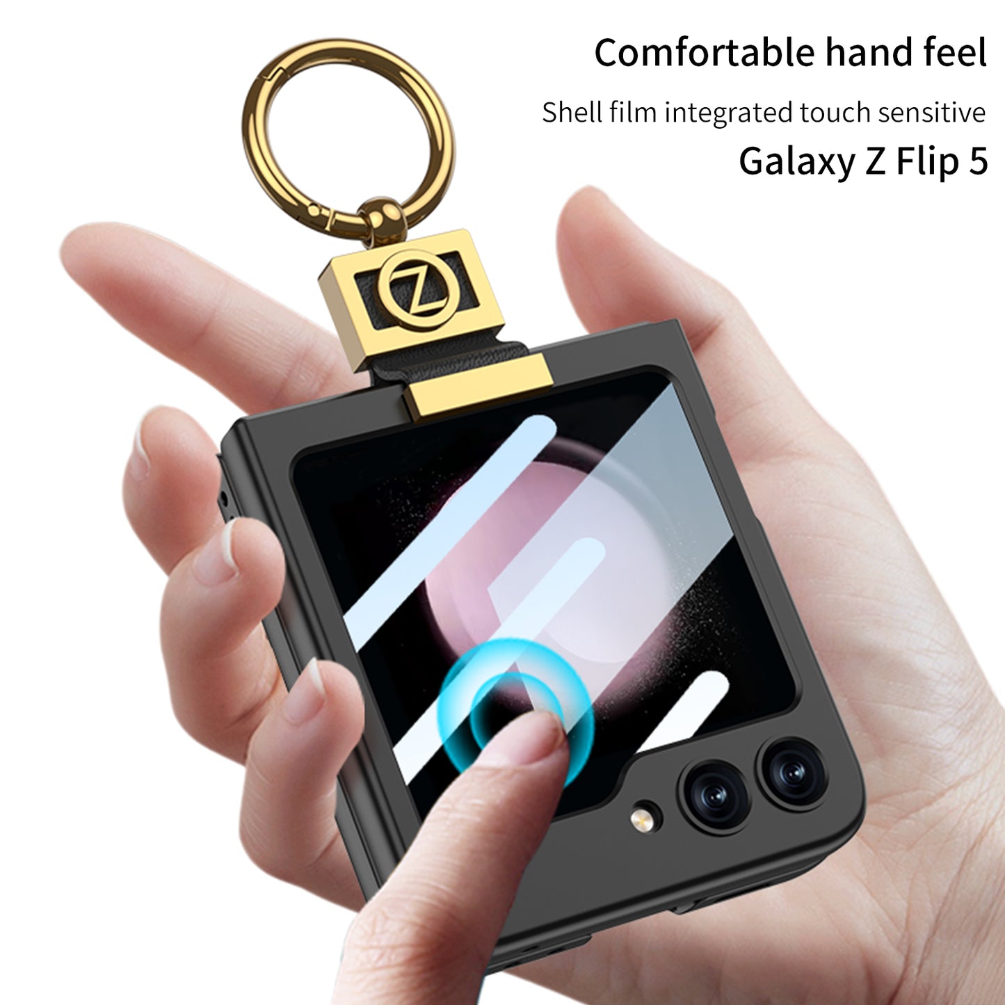 Luxury Z Ring Holder Phone Case With Back Screen Protector For Samsung Galaxy Z Flip5 Flip4 Flip3