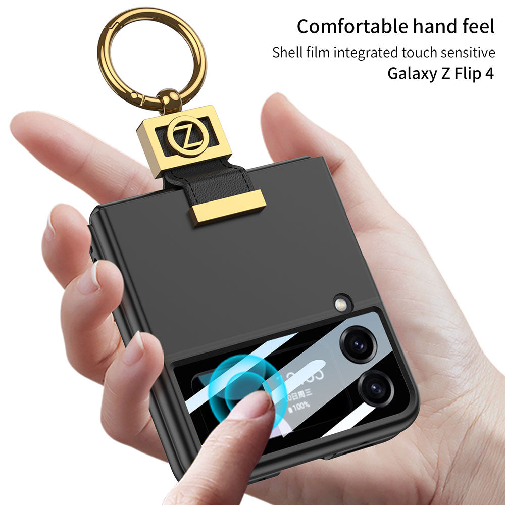 Luxury Z Ring Holder Phone Case With Back Screen Protector For Samsung Galaxy Z Flip5 Flip4 Flip3