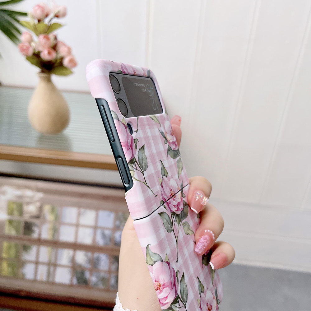 Plaid Flower Phone Case For Samsung Galaxy Flip5 Flip4 Flip3
