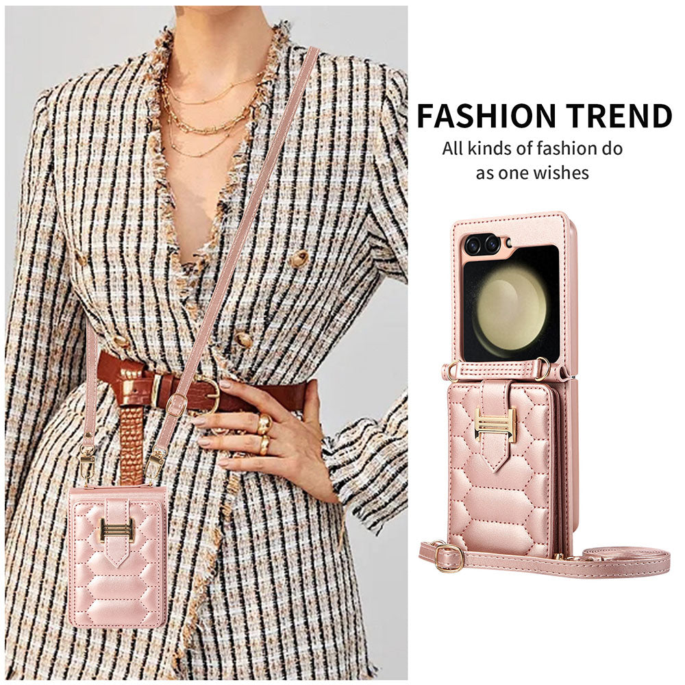 Crossbody Strap Flip Leather Phone Case For Samsung Galaxy Flip5 Flip4 Flip3