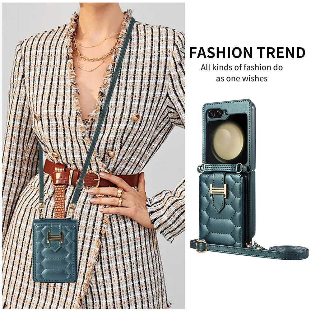 Crossbody Strap Flip Leather Phone Case For Samsung Galaxy Flip5 Flip4 Flip3