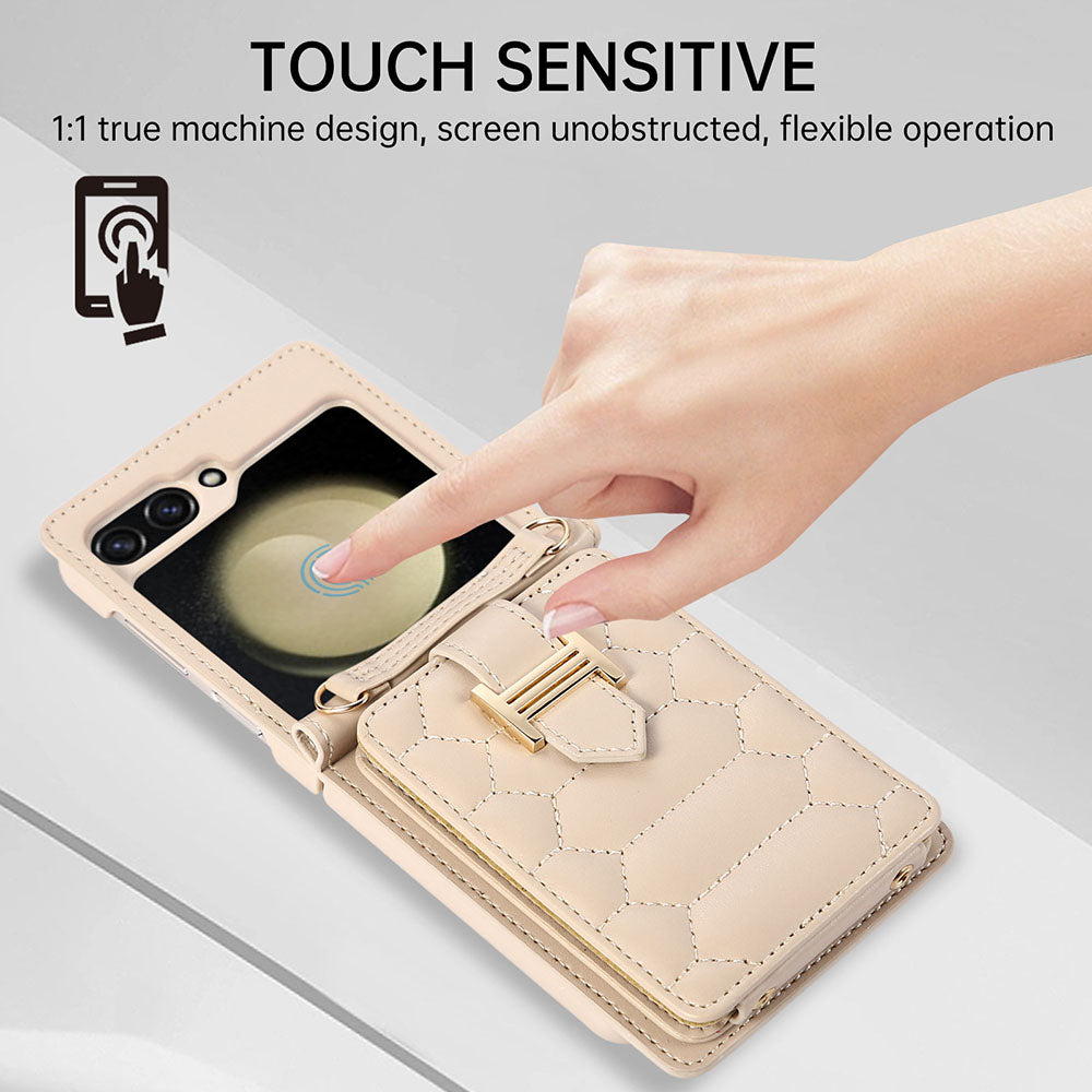 Crossbody Strap Flip Leather Phone Case For Samsung Galaxy Flip5 Flip4 Flip3