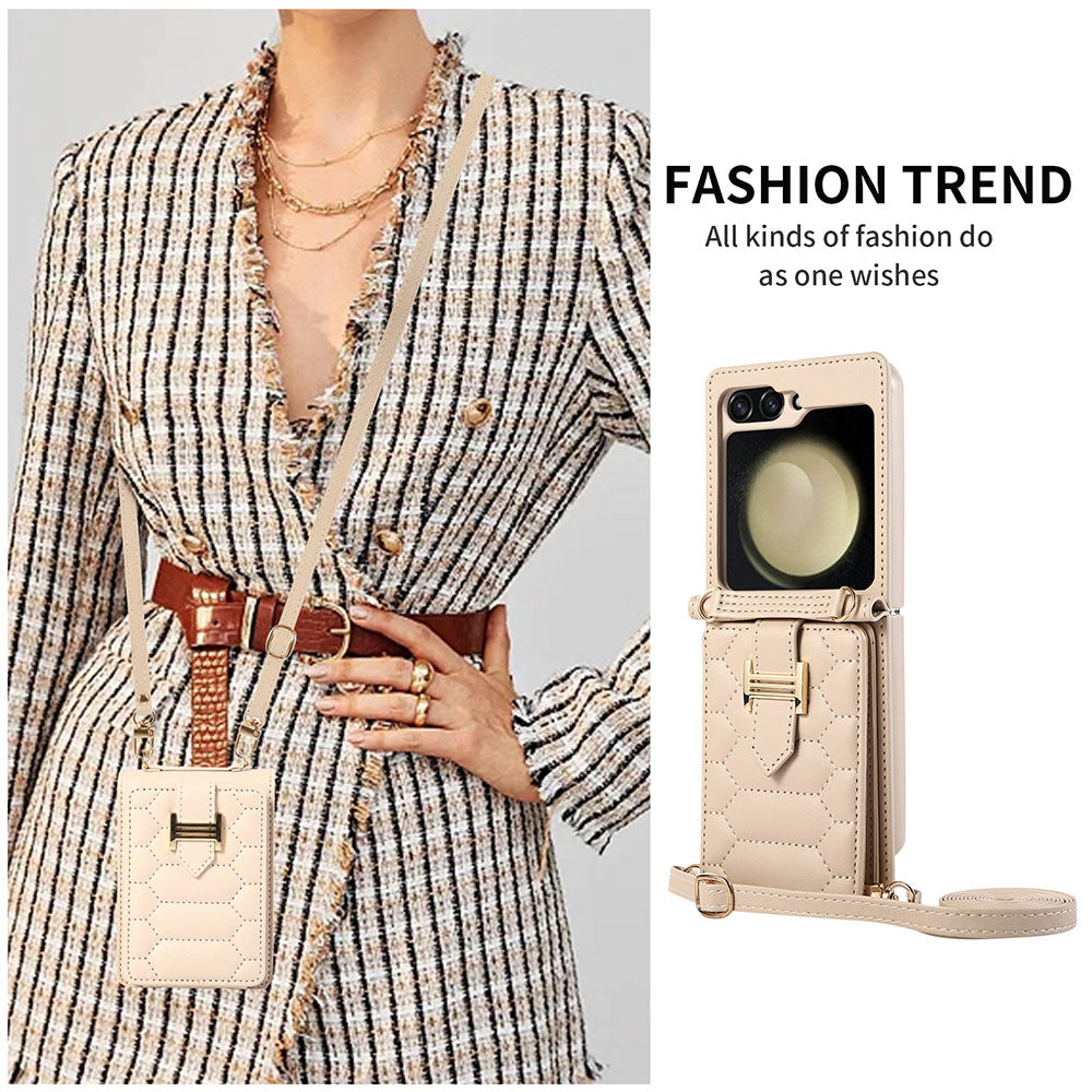 Crossbody Strap Flip Leather Phone Case For Samsung Galaxy Flip5 Flip4 Flip3