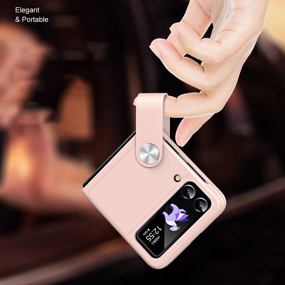 Hand Strap Bracket Plain Leather Fashion Portable Phone Case For Samsung Galaxy Flip5 Flip4 Flip3