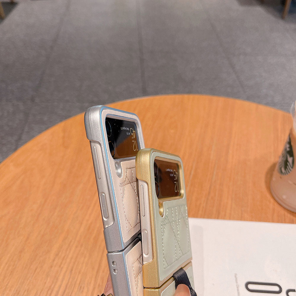 Ring Buckle Folding Screen Rhombus Leather Phone Case For Samsung Galaxy Flip5 Flip4 Flip3