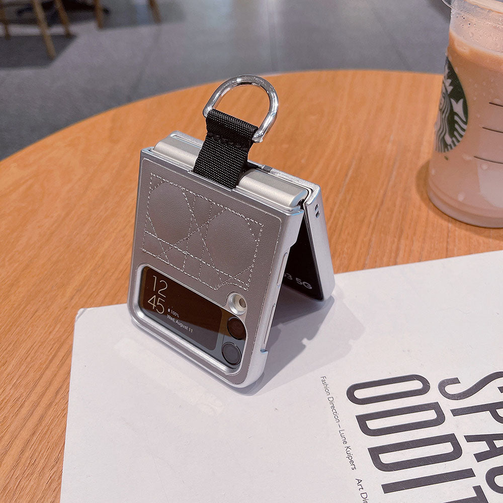 Ring Buckle Folding Screen Rhombus Leather Phone Case For Samsung Galaxy Flip5 Flip4 Flip3