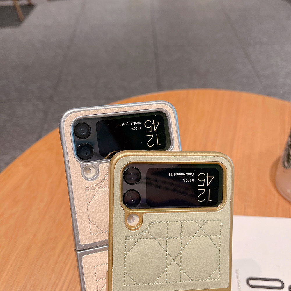 Ring Buckle Folding Screen Rhombus Leather Phone Case For Samsung Galaxy Flip5 Flip4 Flip3