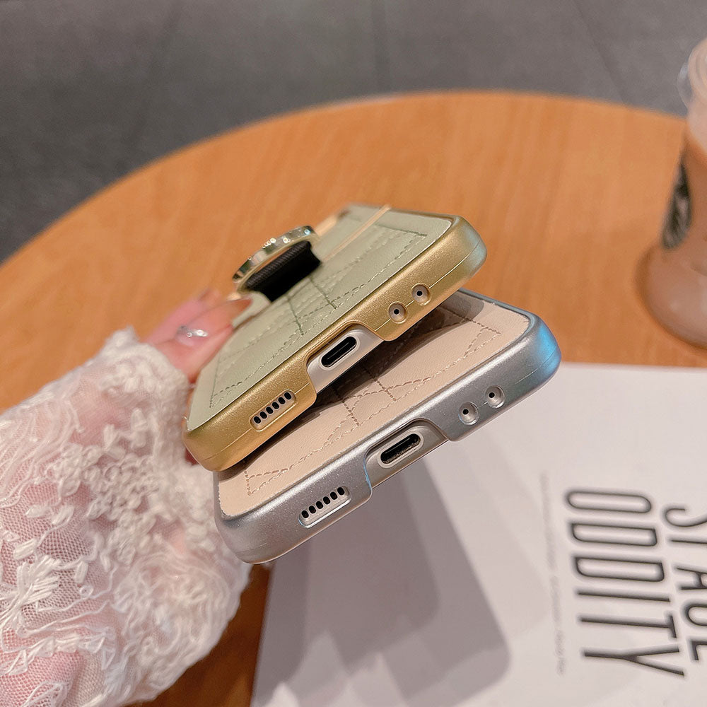 Ring Buckle Folding Screen Rhombus Leather Phone Case For Samsung Galaxy Flip5 Flip4 Flip3