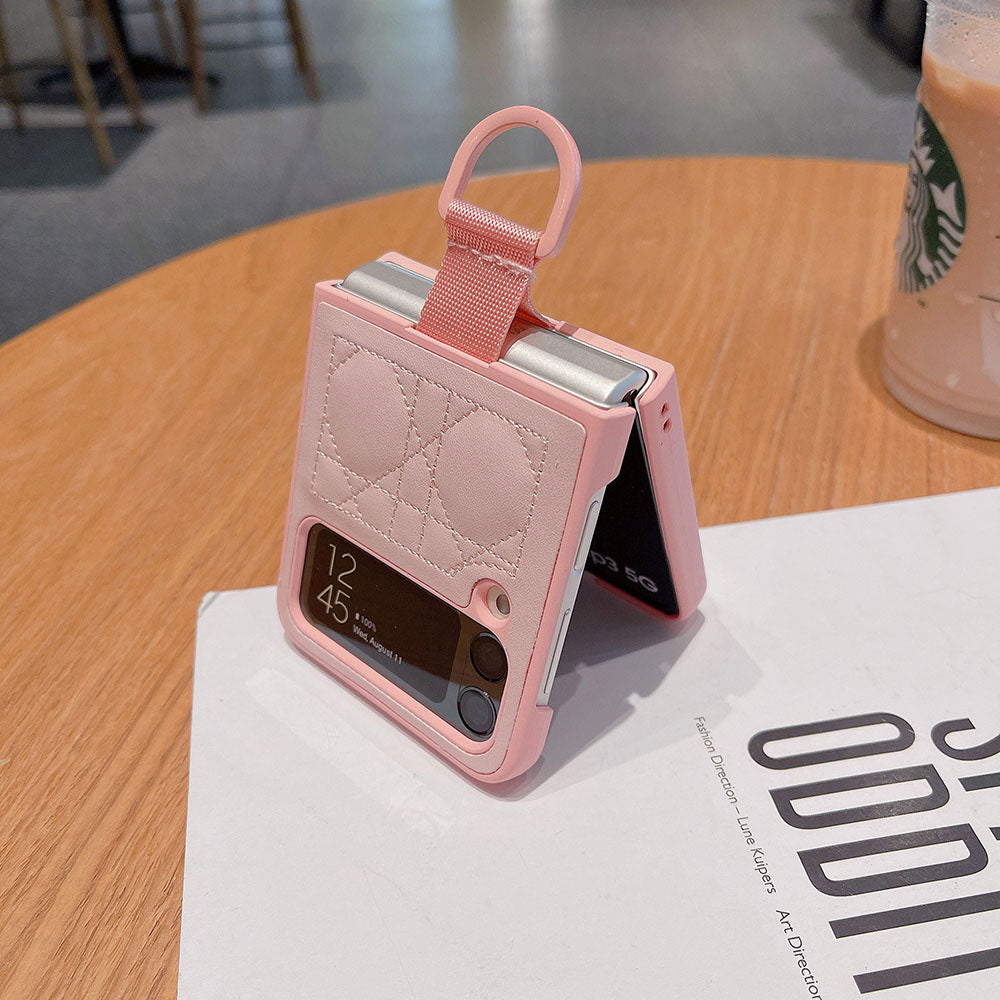 Ring Buckle Folding Screen Rhombus Leather Phone Case For Samsung Galaxy Flip5 Flip4 Flip3