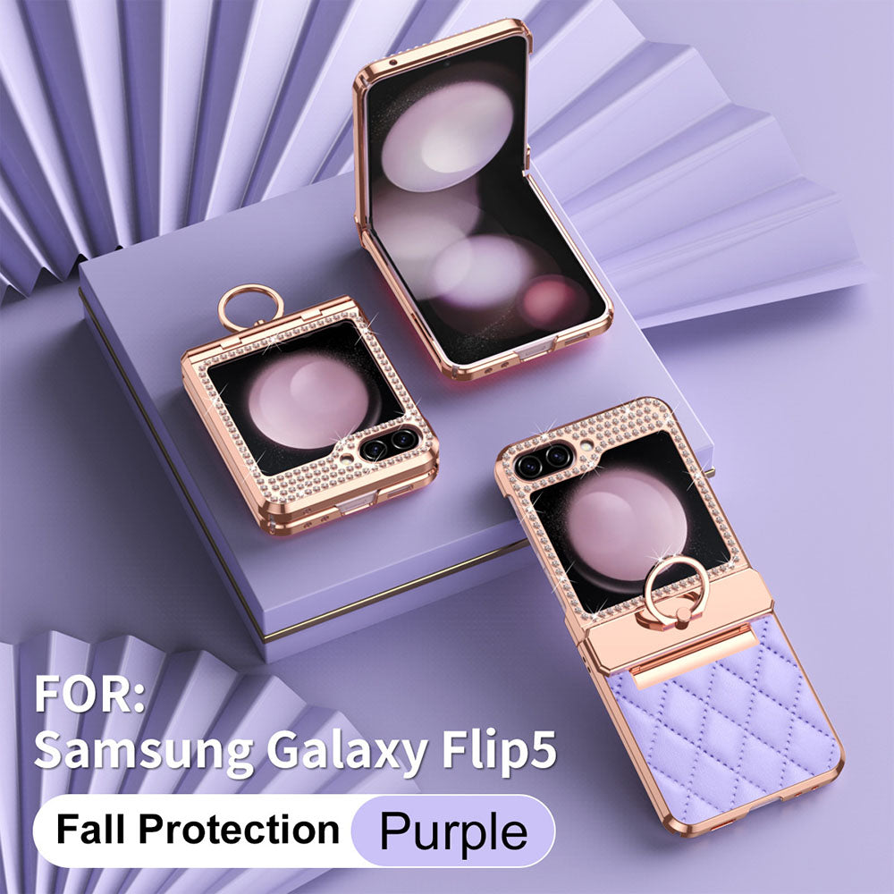 Folding Screen Diamond All-Inclusive Anti-Fall Protective Leather Phone Case For Samsung Galaxy Flip5 Flip4 Flip3