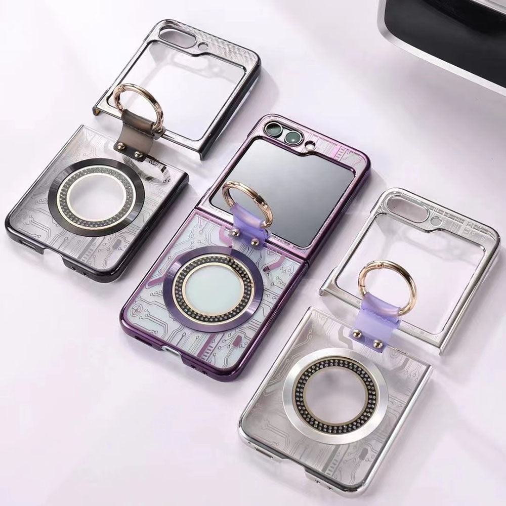 Cyberpunk Magnetic Wireless Charging Phantom Ring Phone Case For Samsung Galaxy Z Flip5 Flip4 Flip3