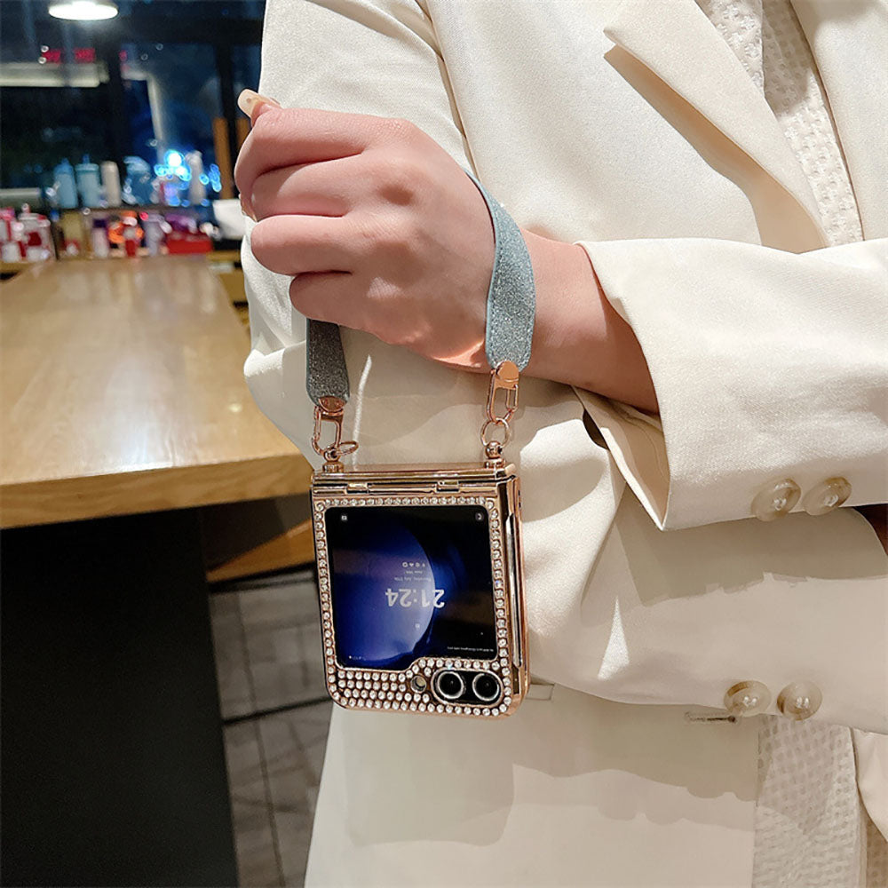 Diamond Glitter Hand-Held Wristband All-Inclusive Anti-Fall Protection Phone Case For Samsung Galaxy Flip