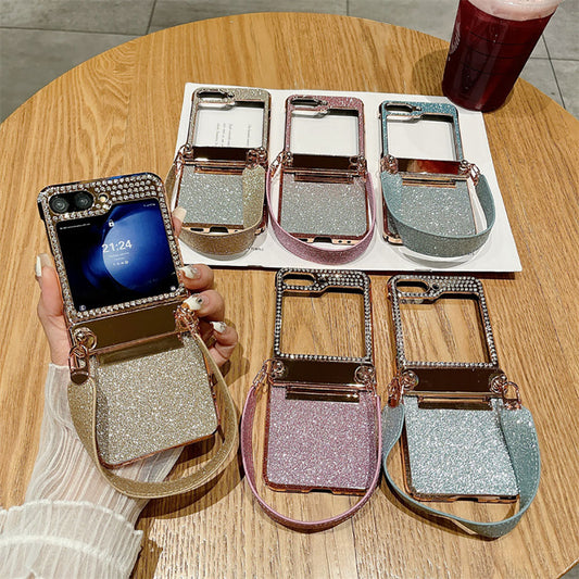 Diamond Glitter Hand-Held Wristband All-Inclusive Anti-Fall Protection Phone Case For Samsung Galaxy Flip