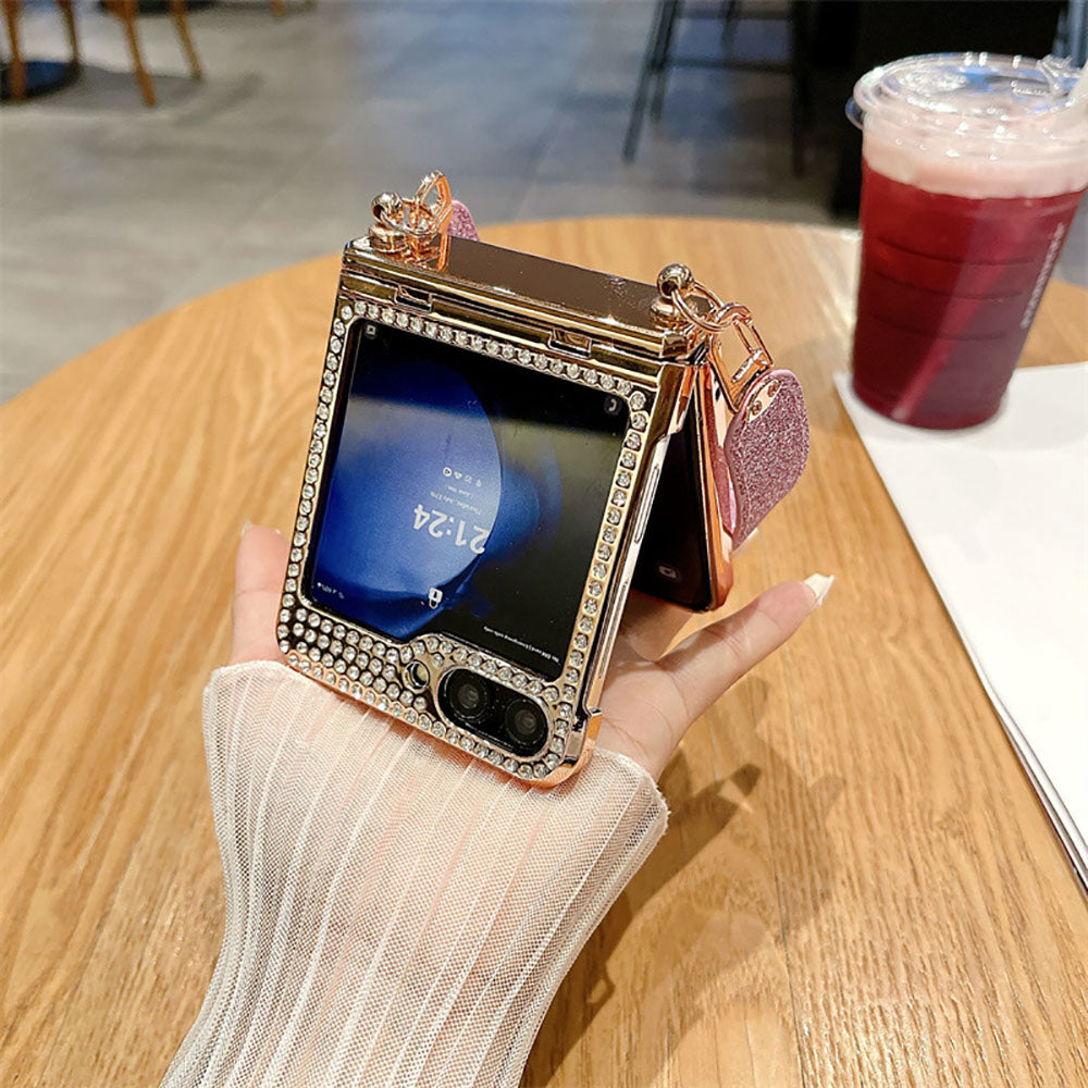 Diamond Glitter Hand-Held Wristband All-Inclusive Anti-Fall Protection Phone Case For Samsung Galaxy Flip