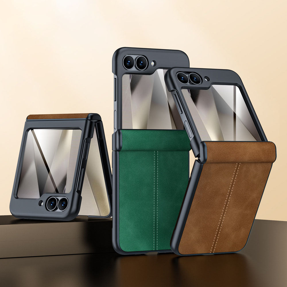 Premium Leather Full Protection Drop Proof Phone Case For Samsung Galaxy Z Flip6 With Screen Protector